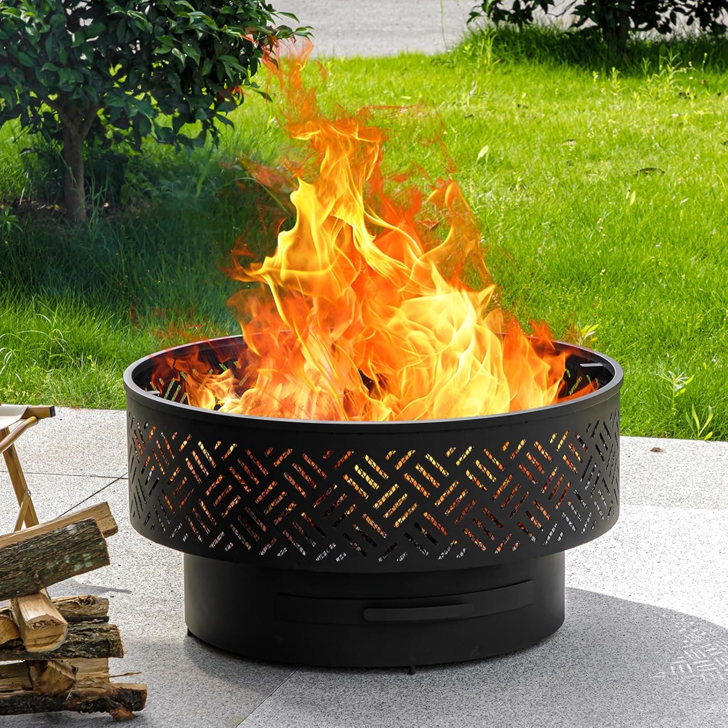 32 Inch Round Metal Wood Burni - Camping Cooking Table 评论和价格