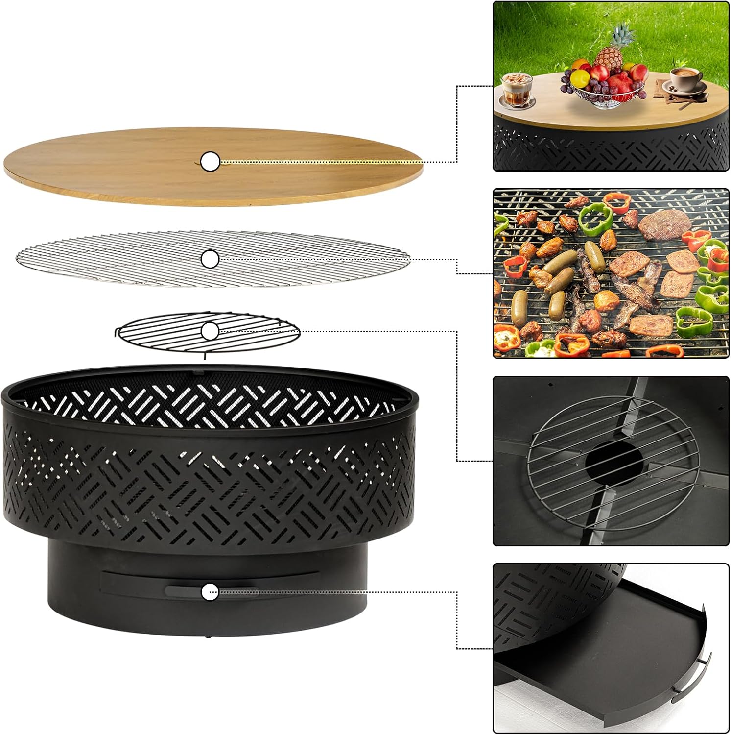32 Inch Round Metal Wood Burni - Camping Cooking Table 评论和价格
